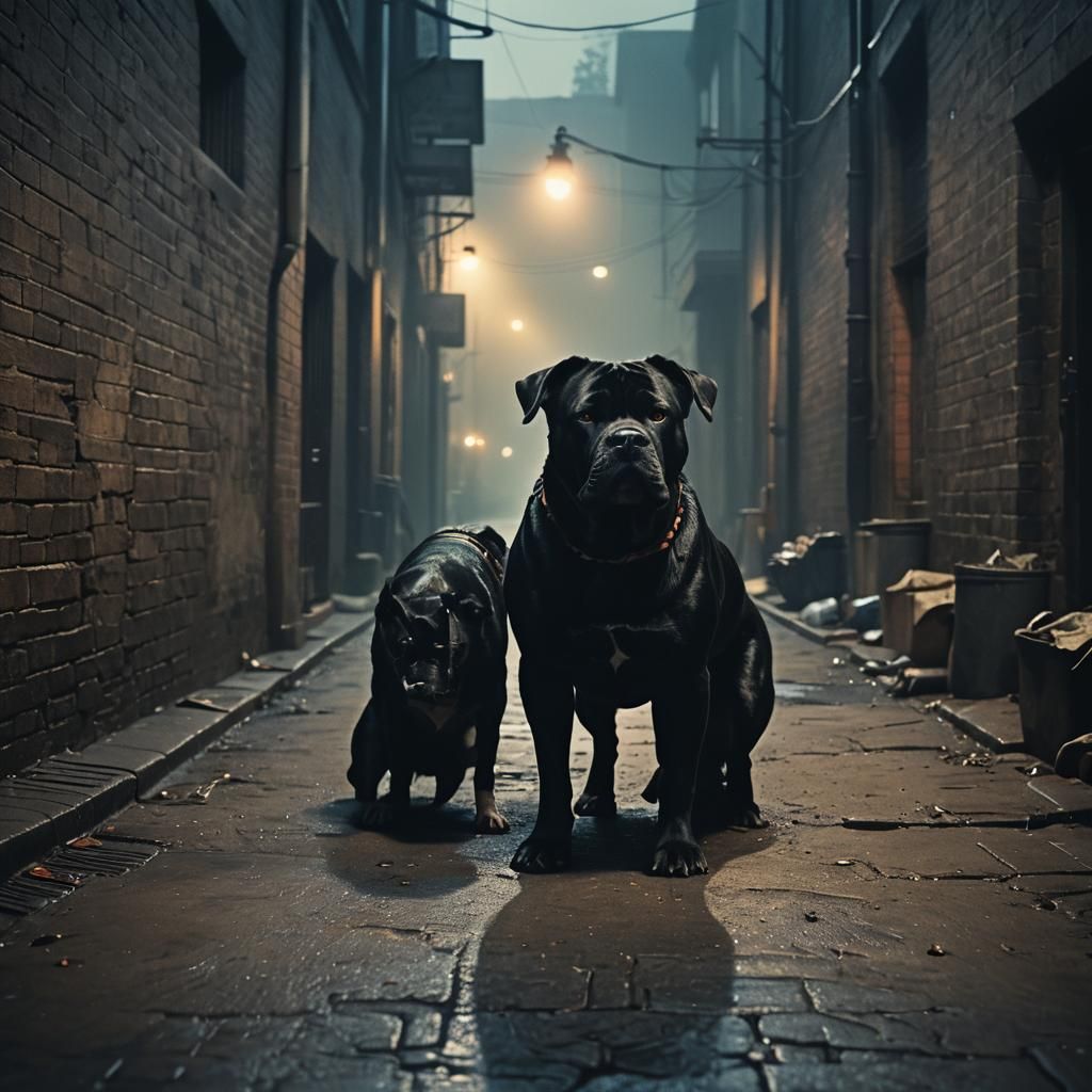 Dramatic Film Still of a Black Bully Dog