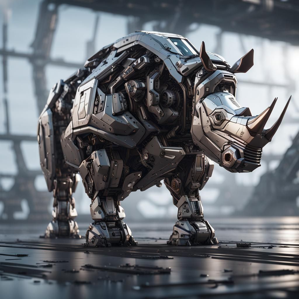 Futuristic Sci-Fi Rhino with Intricate Mech Details