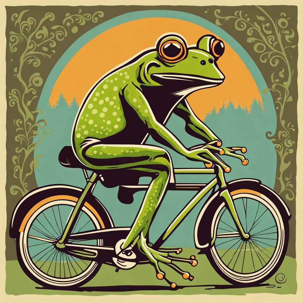 Retro T-Shirt Illustration of Frog on Bike
