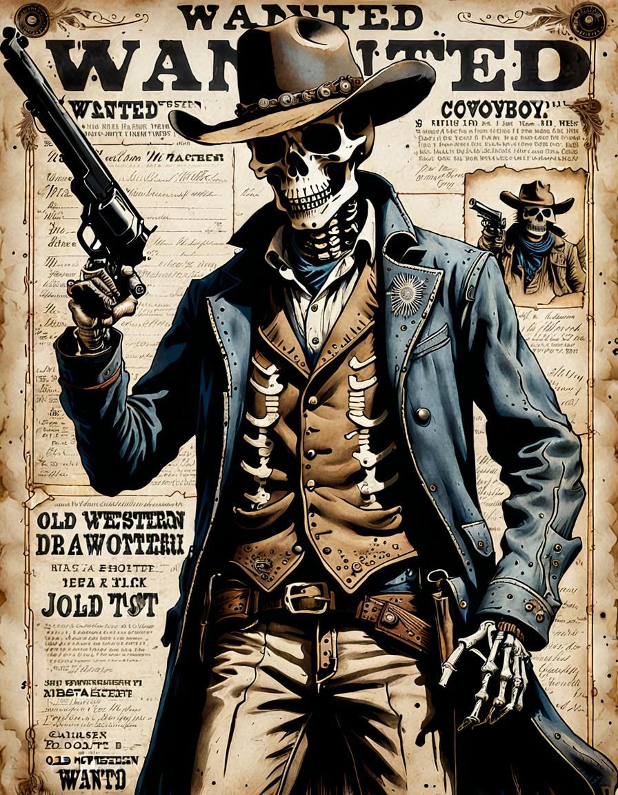 Grinning Skeleton Cowboy Fires a Six Shooter