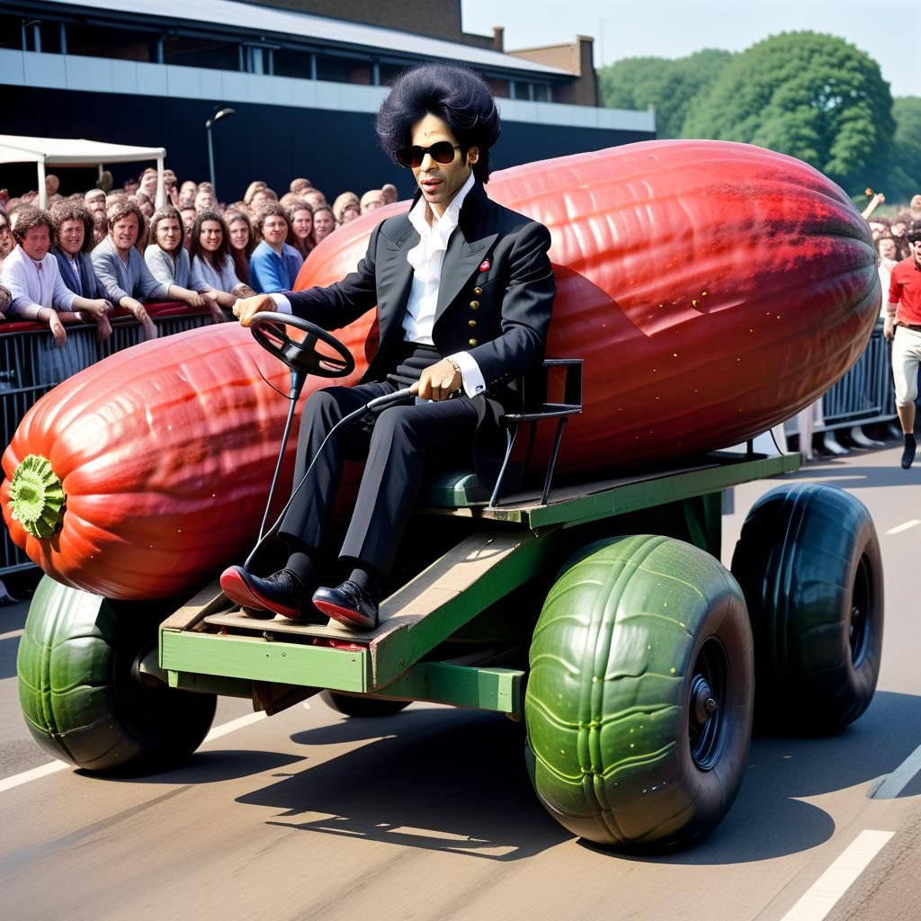Prince Drives Red Courgette Car