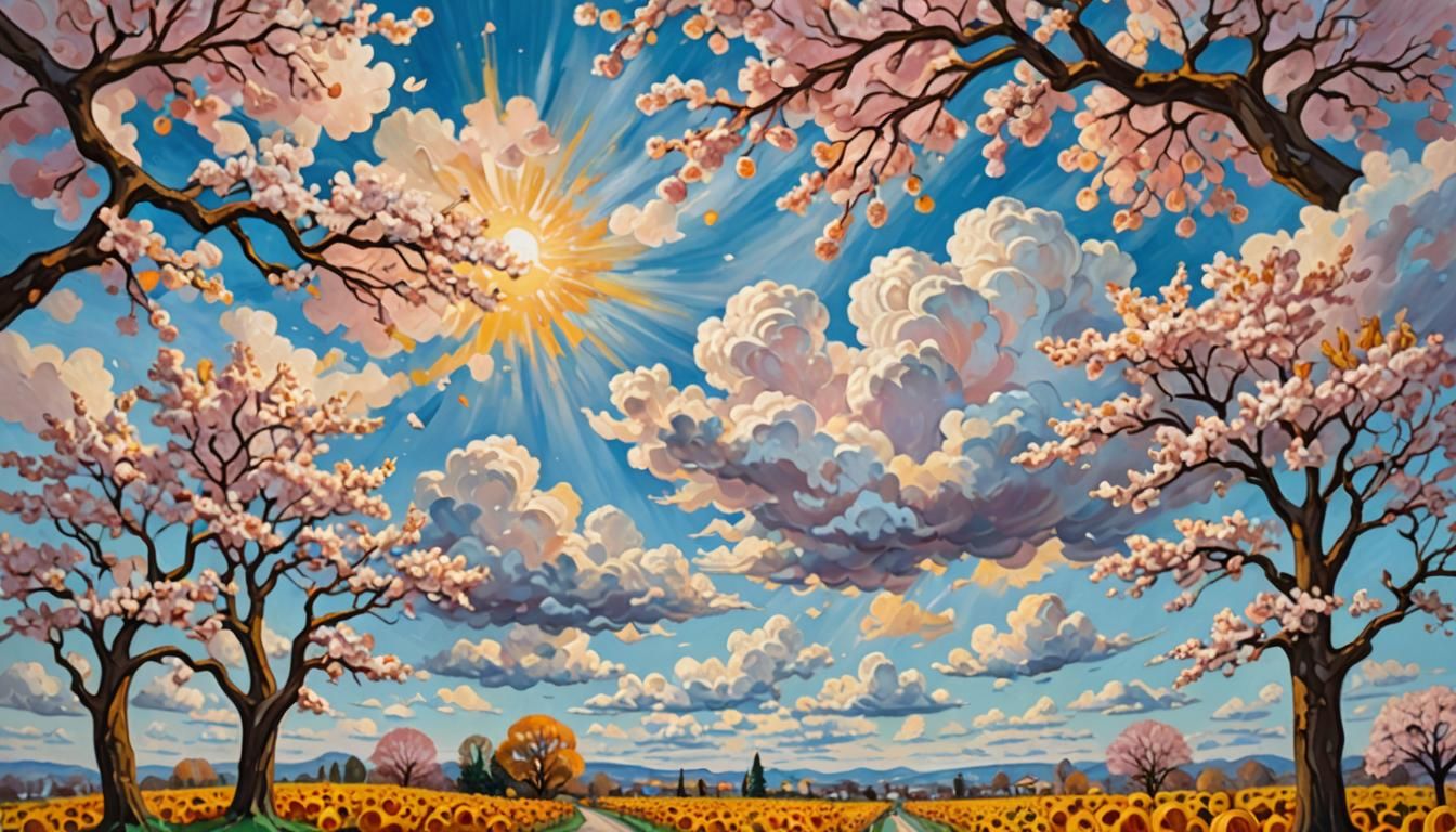 Cloud Sculptor Shapes Spring Cherry Blossoms: Neo-Impression...