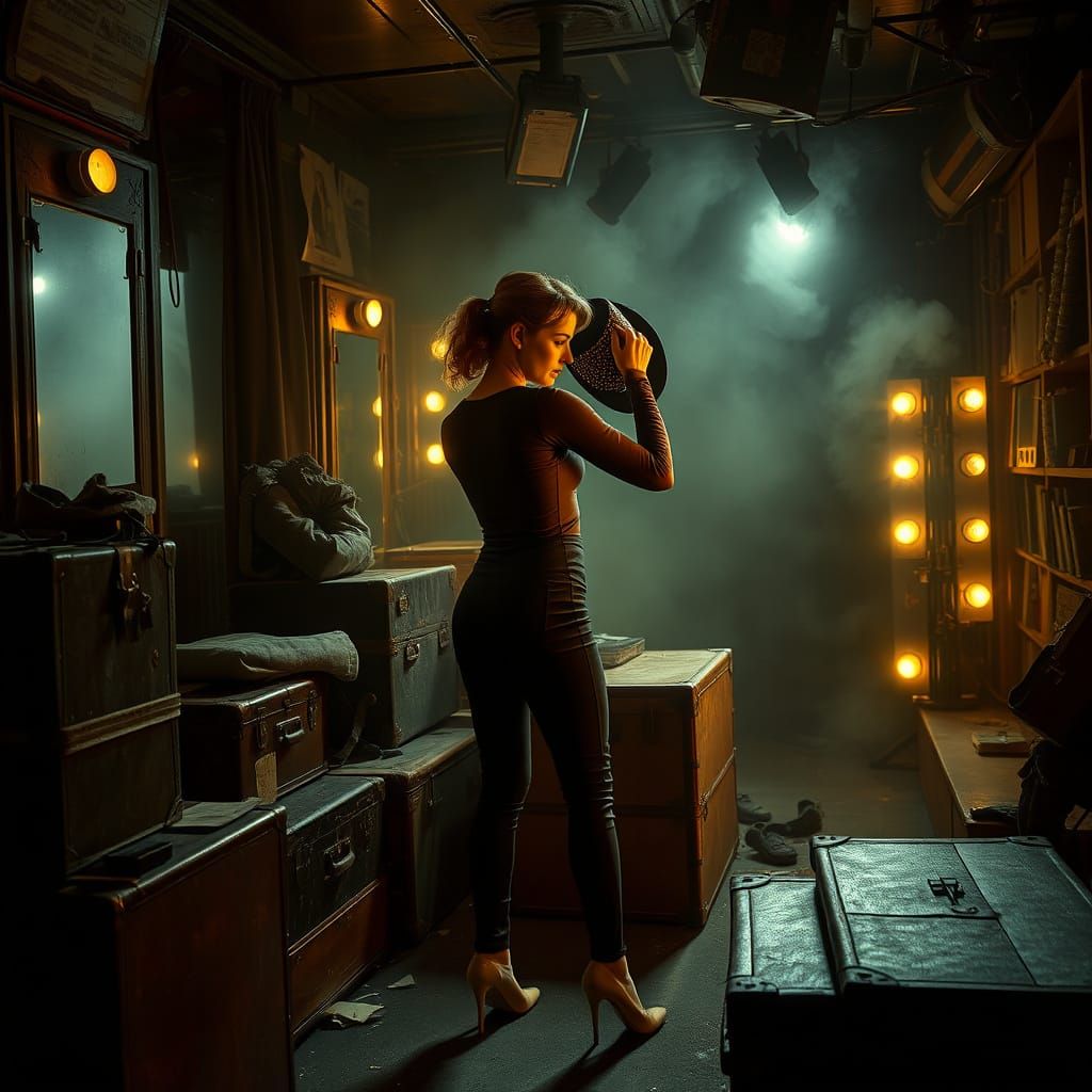 Dramatic Backstage Chaos in Expressionist Film Noir Style