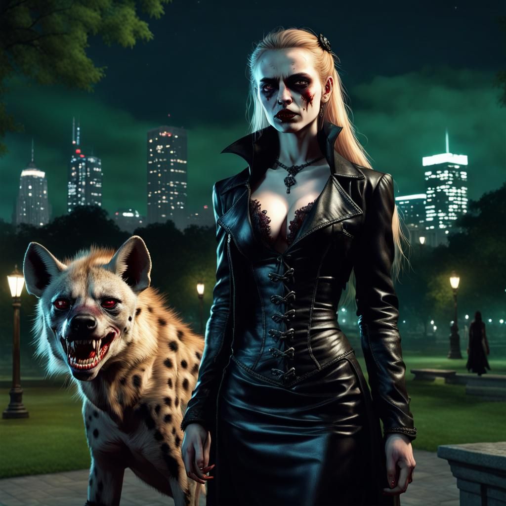 Gangrel Vampire Girl with Hyena Ghoul in Gothic Art