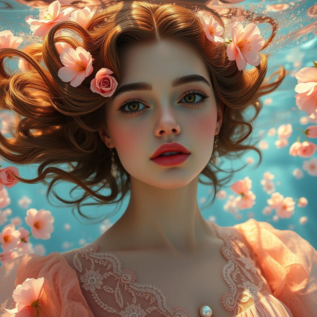 Ethereal Goddess of Nature in Vibrant Water Scene