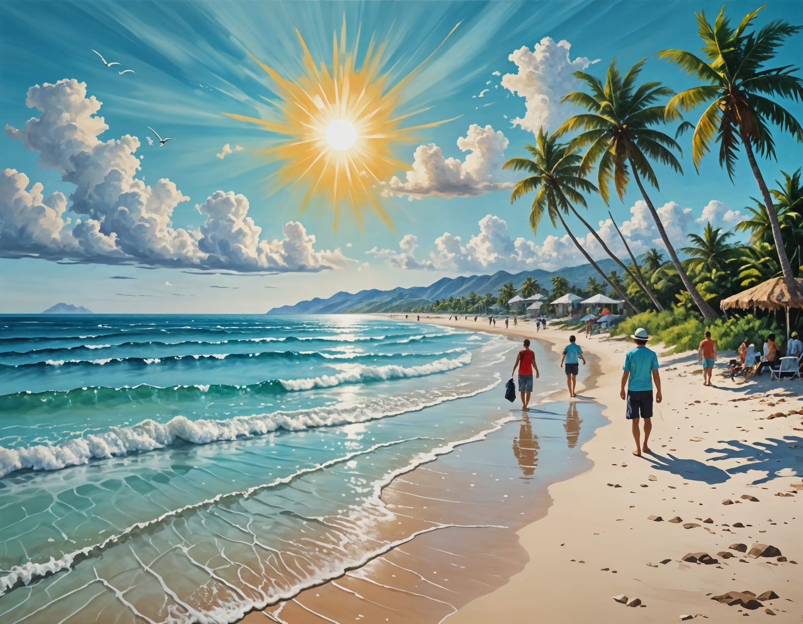 Vibrant Tropical Beach in Realistic Impasto Style