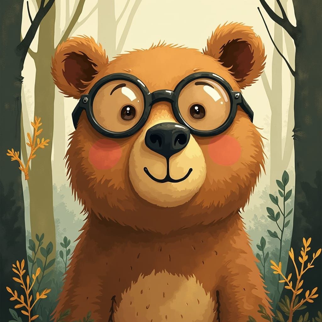 Bear with Glasses in Illustrated Style