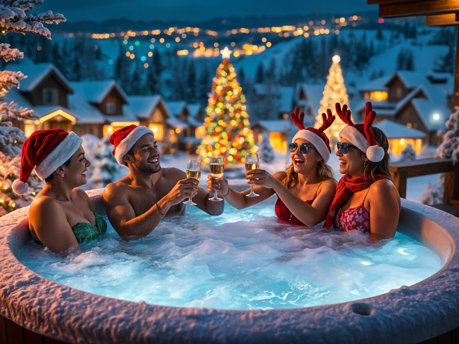 Merry Friends Celebrate Christmas in Luxury Hot Tub