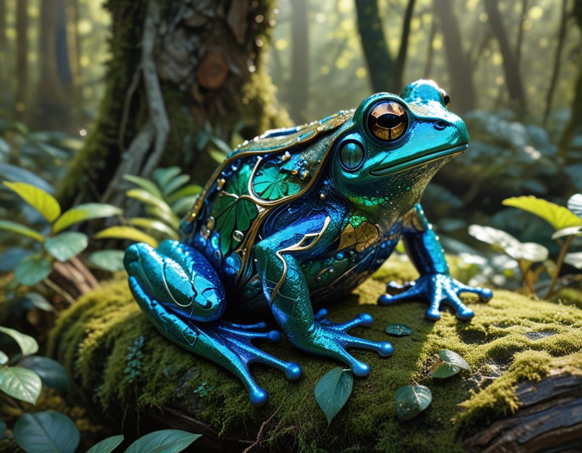 Iridescent Rainforest Frog in Whimsical Brocade