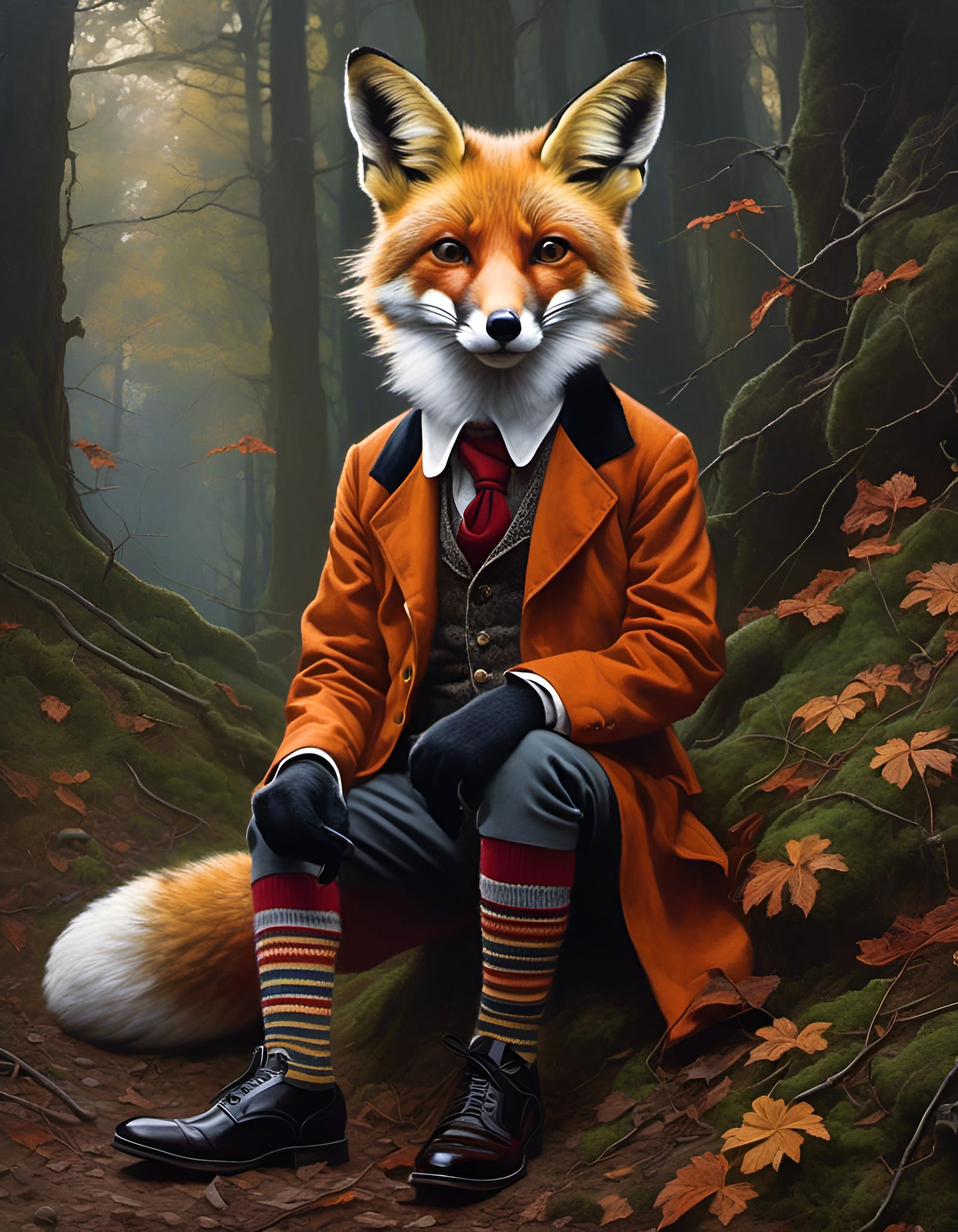 Fox Portrait with Socks in Romantic Style