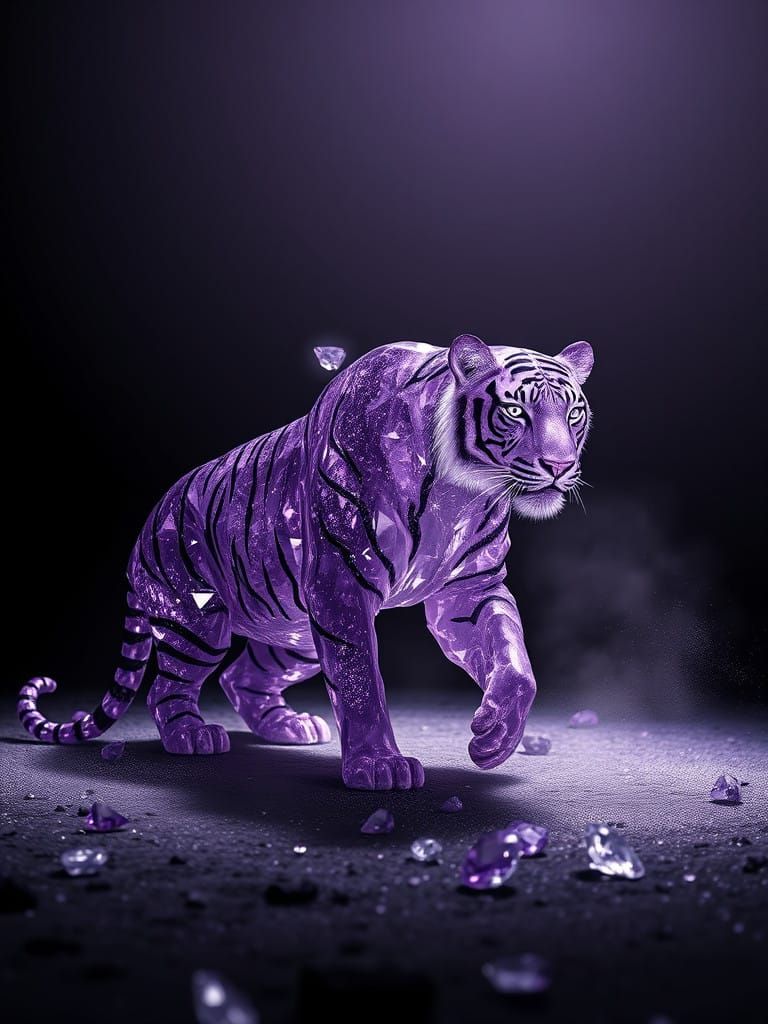 Ethereal Amethyst Tiger in Luxury Mythic Photography