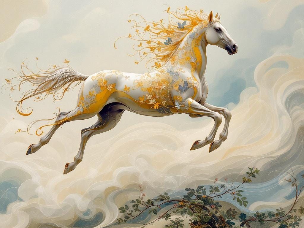 Horse Running Free in Art Nouveau Style