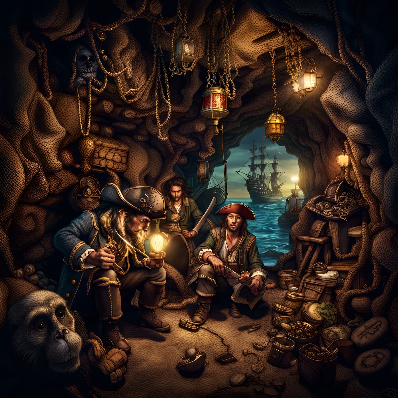 Pirates' Treasure Cave: Hyperrealistic Cinematic Scene