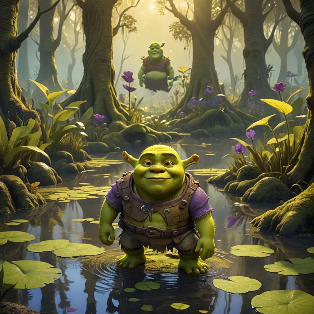 Cute Shrek Baby in Swampy Concept Art