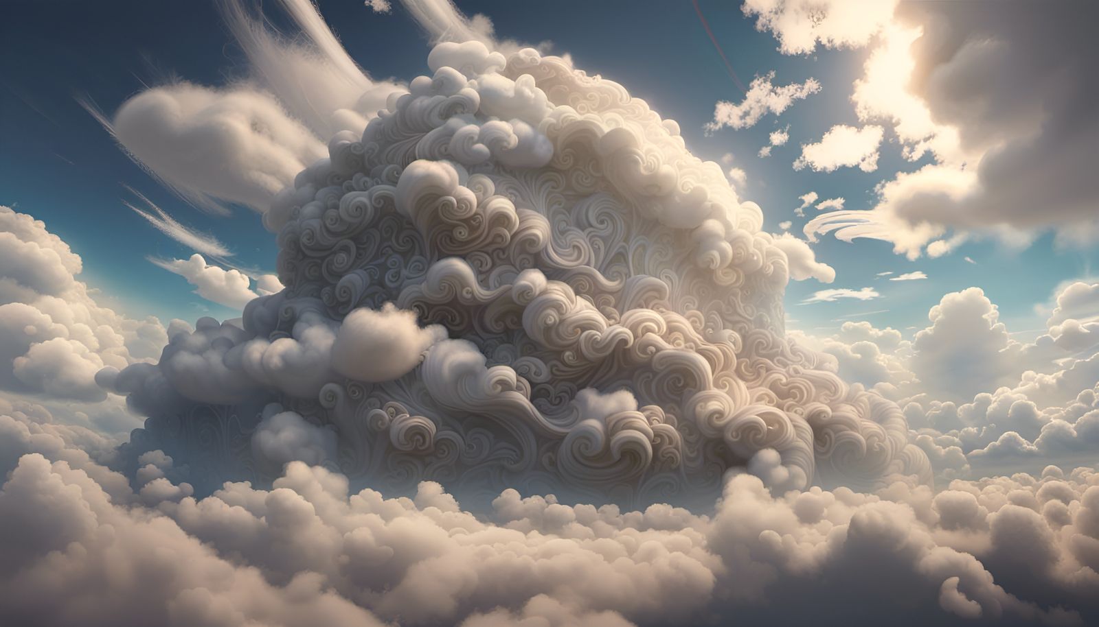 Intriguing Ornate Cloud Formations in a Fantasy Landscape