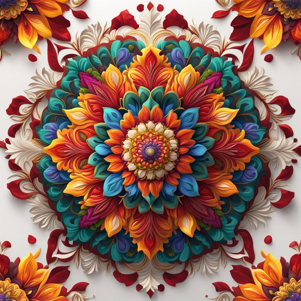 Colorful Floral Mandala on White Background