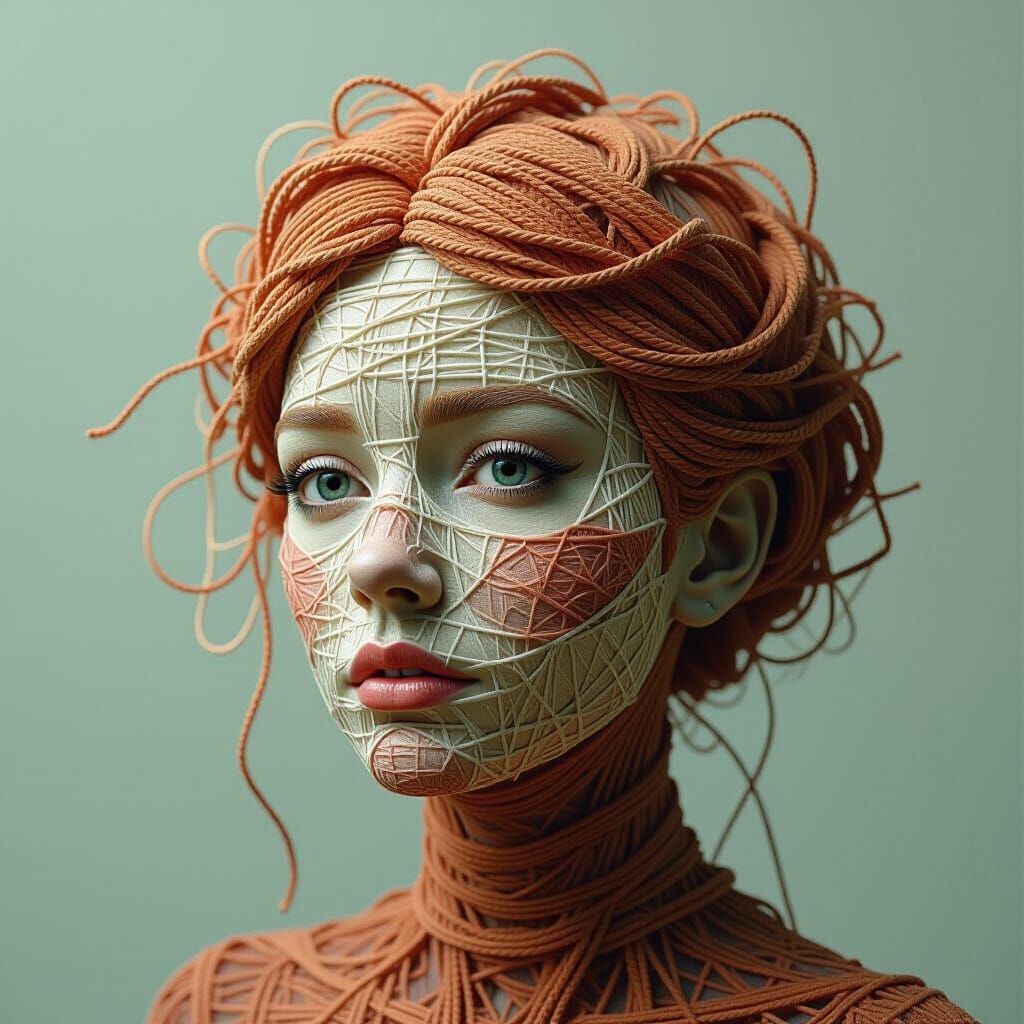 3D Yarn Sculpture Portrait with Intricate Thread Details