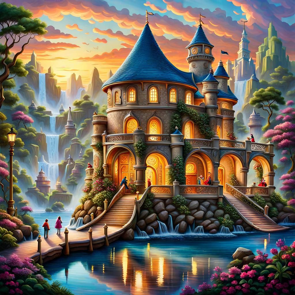 Disney Enchanted Aquapark Entrance in Whimsical Fantasy Styl...