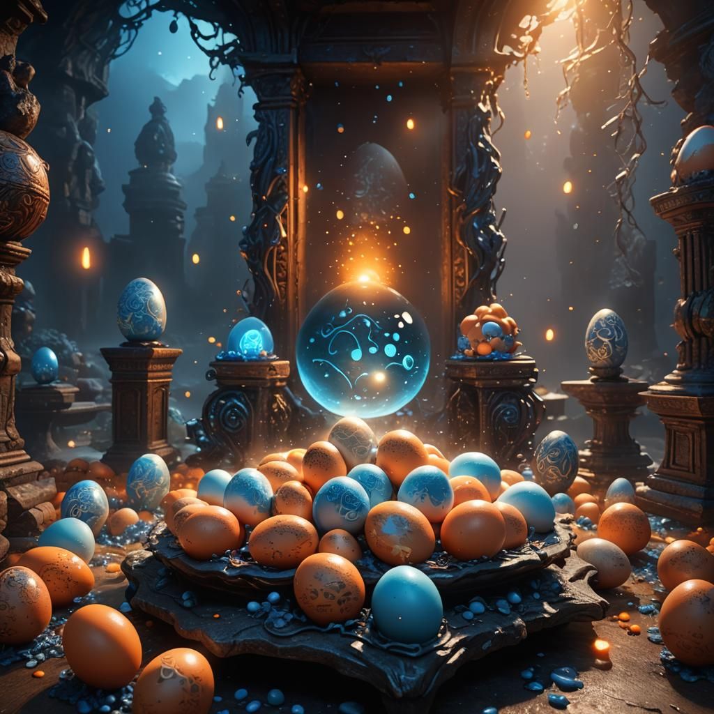 Mystical Pedestal Display: Variant Eggs in High-Fantasy Styl...