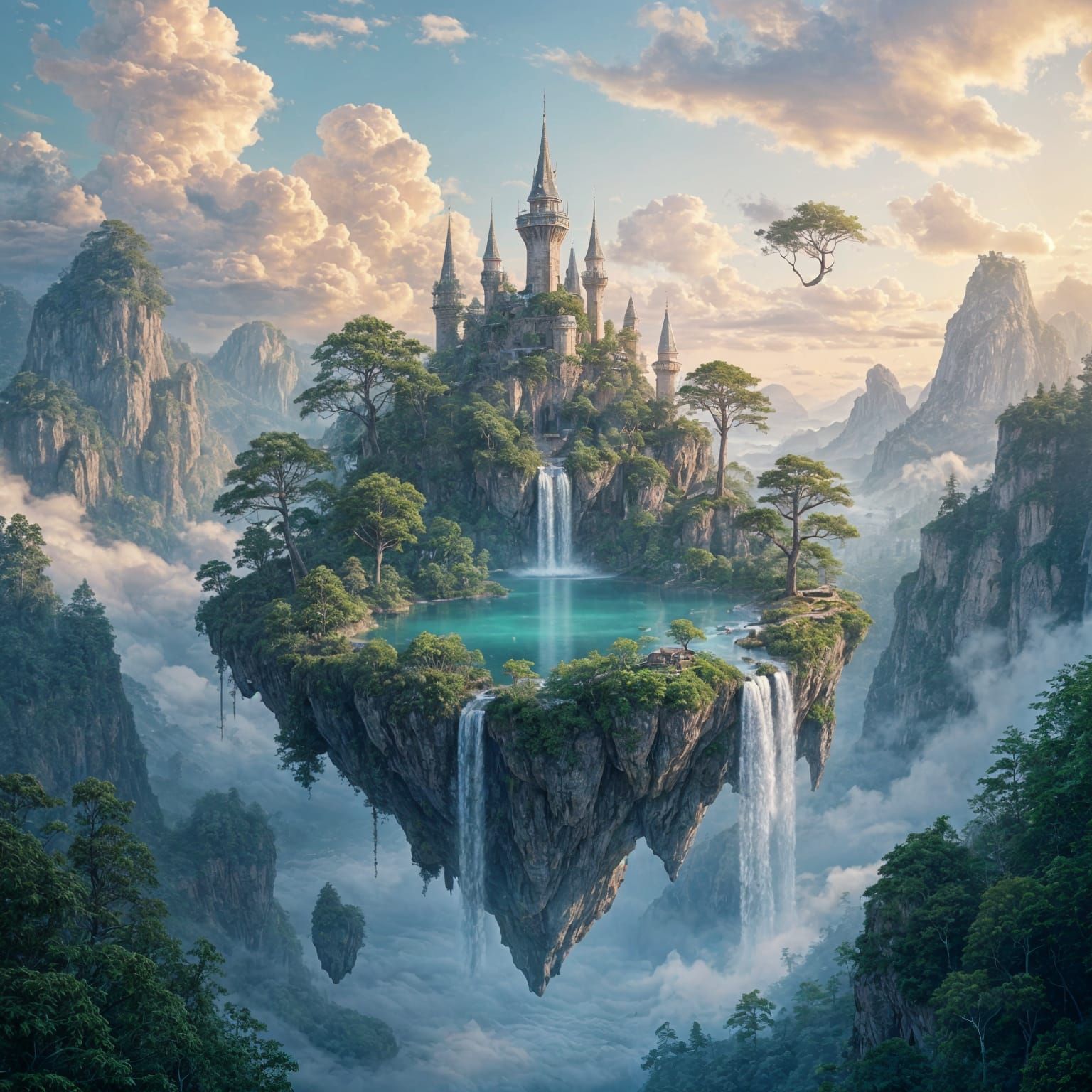 Floating Island Drifting in Dawn Light