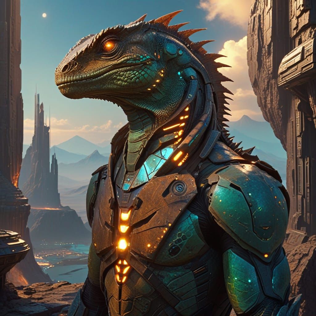 Hyperrealistic Sci-Fi Concept Art of Reptilian Lizard-Men in...