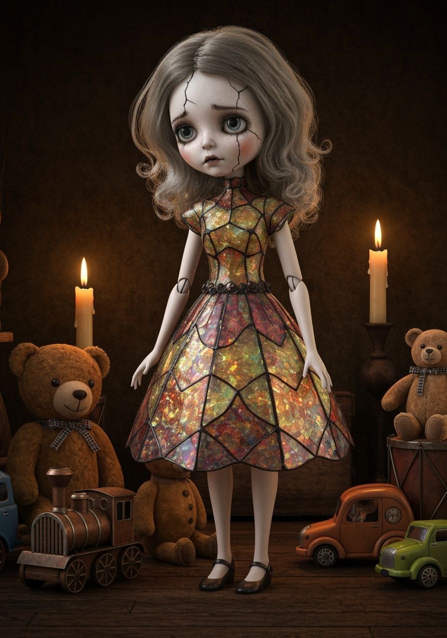 Melancholic Glass Doll Among Forgotten Toys