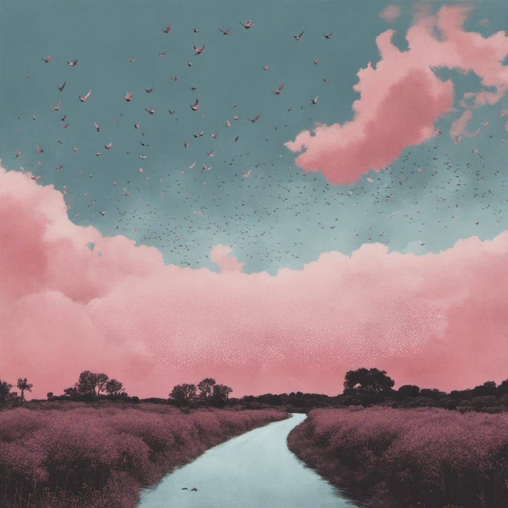 Murmuration Album Cover Art in Pink and Blue