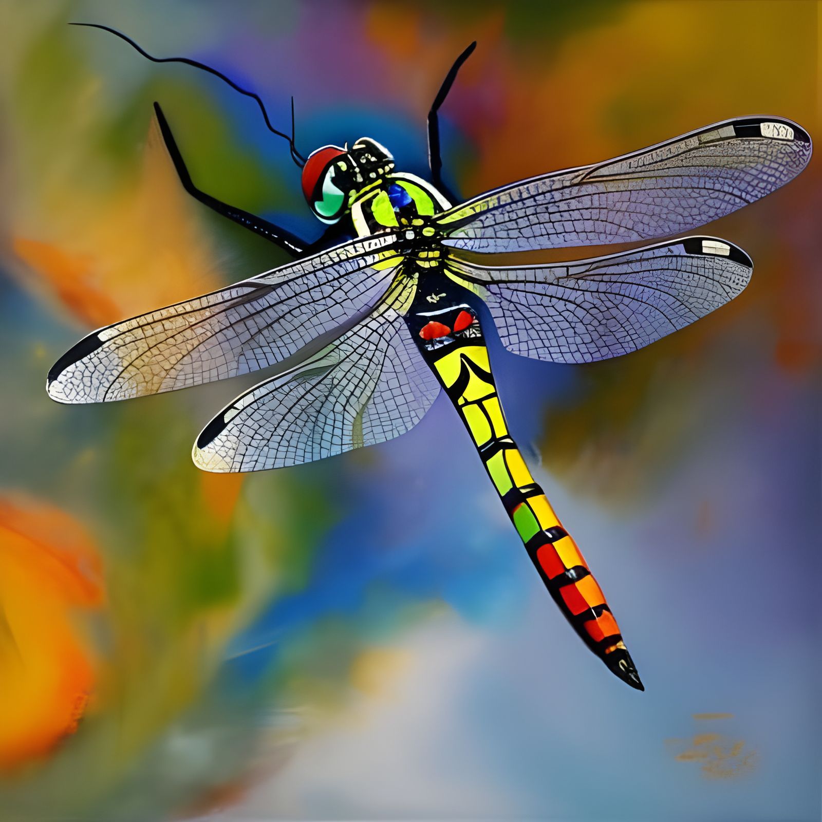 Vibrant Dragonfly Portrait in Ink Splash Art Style