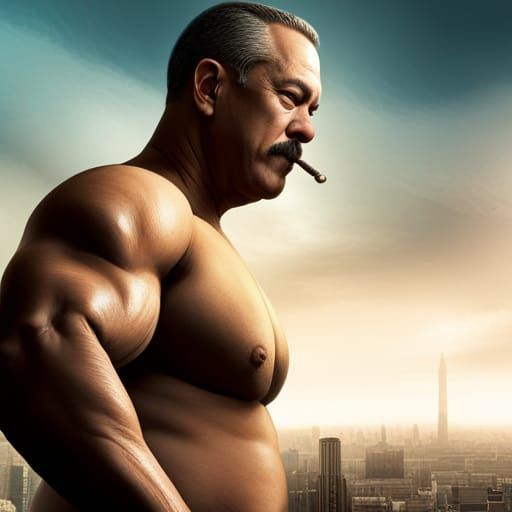Bodybuilder with Cigar: Detailed Fantasy Art