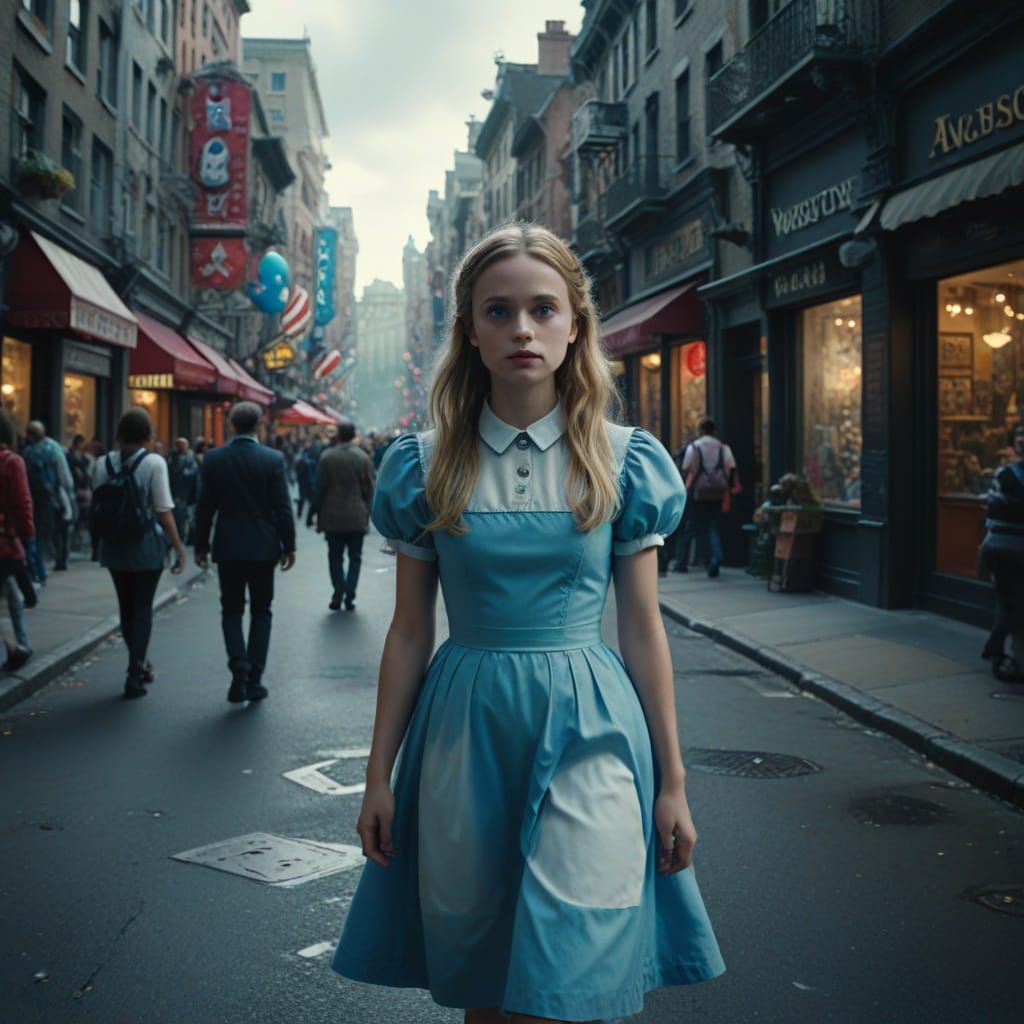 Alice in Modern Wonderland Hyperrealistic Film Still