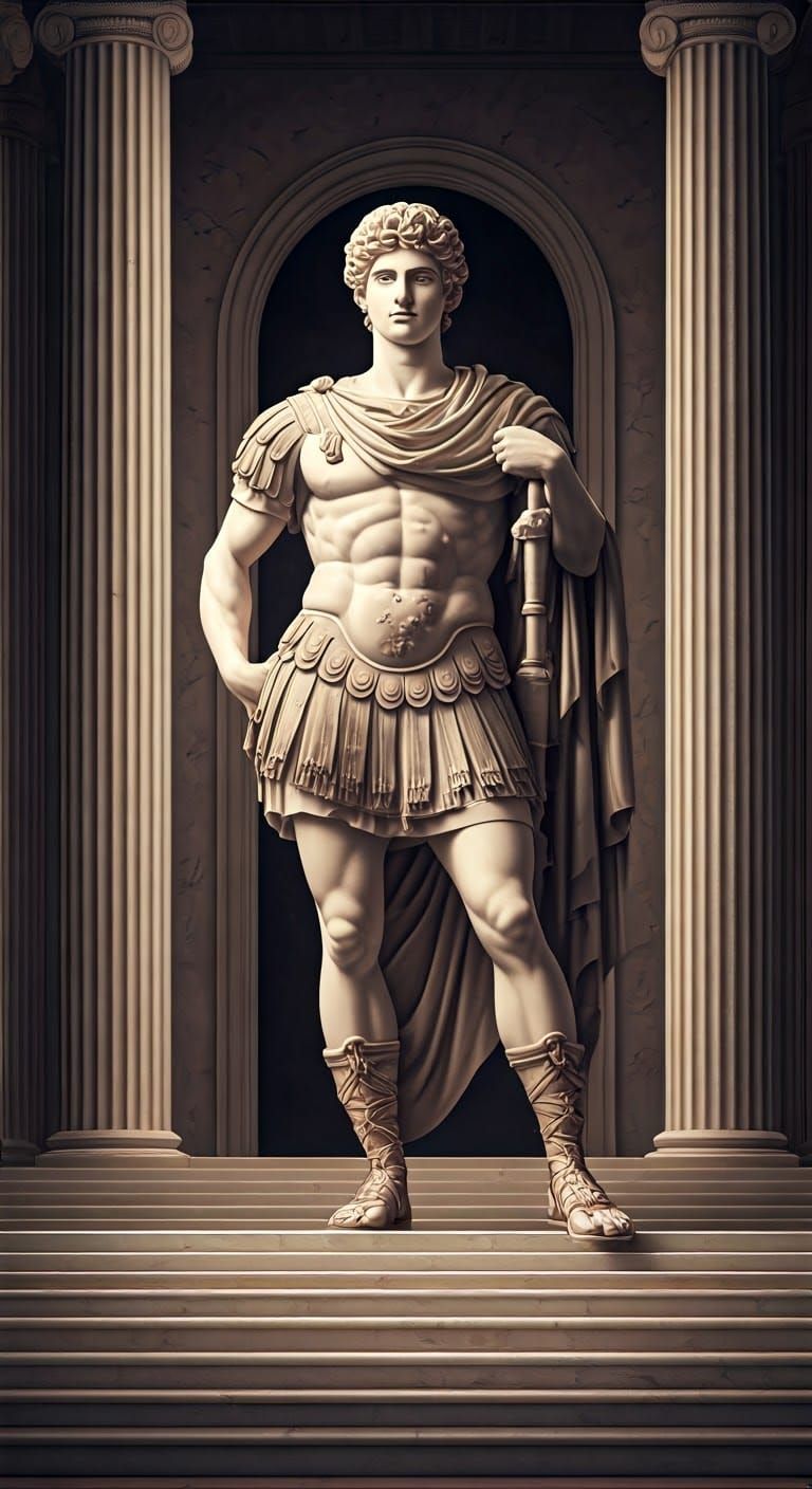 Ancient Roman Warrior in White Marble