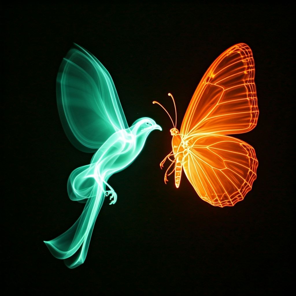 Neon Bird and Butterfly in Cosmic Double Exposure