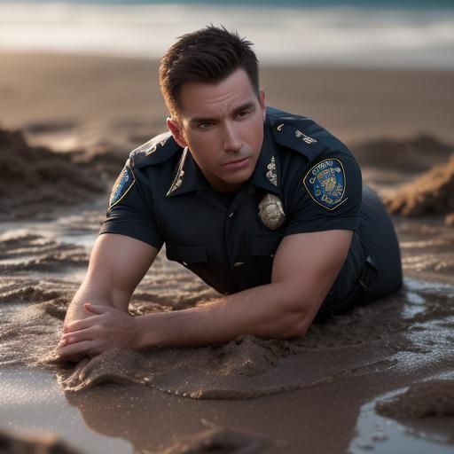 Male Police Officer Sinking in Quicksand Photo