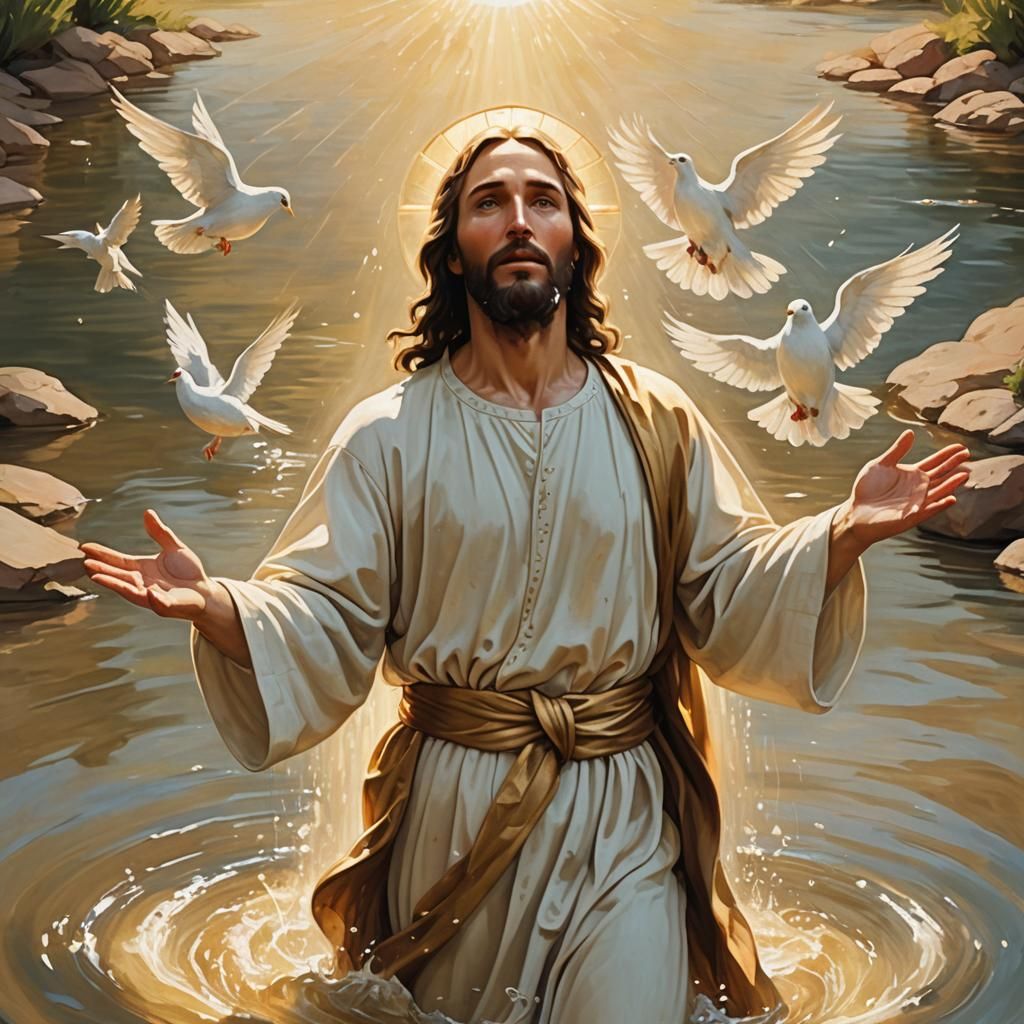 Jesus' Baptism: Holy Spirit Descends in Golden Light