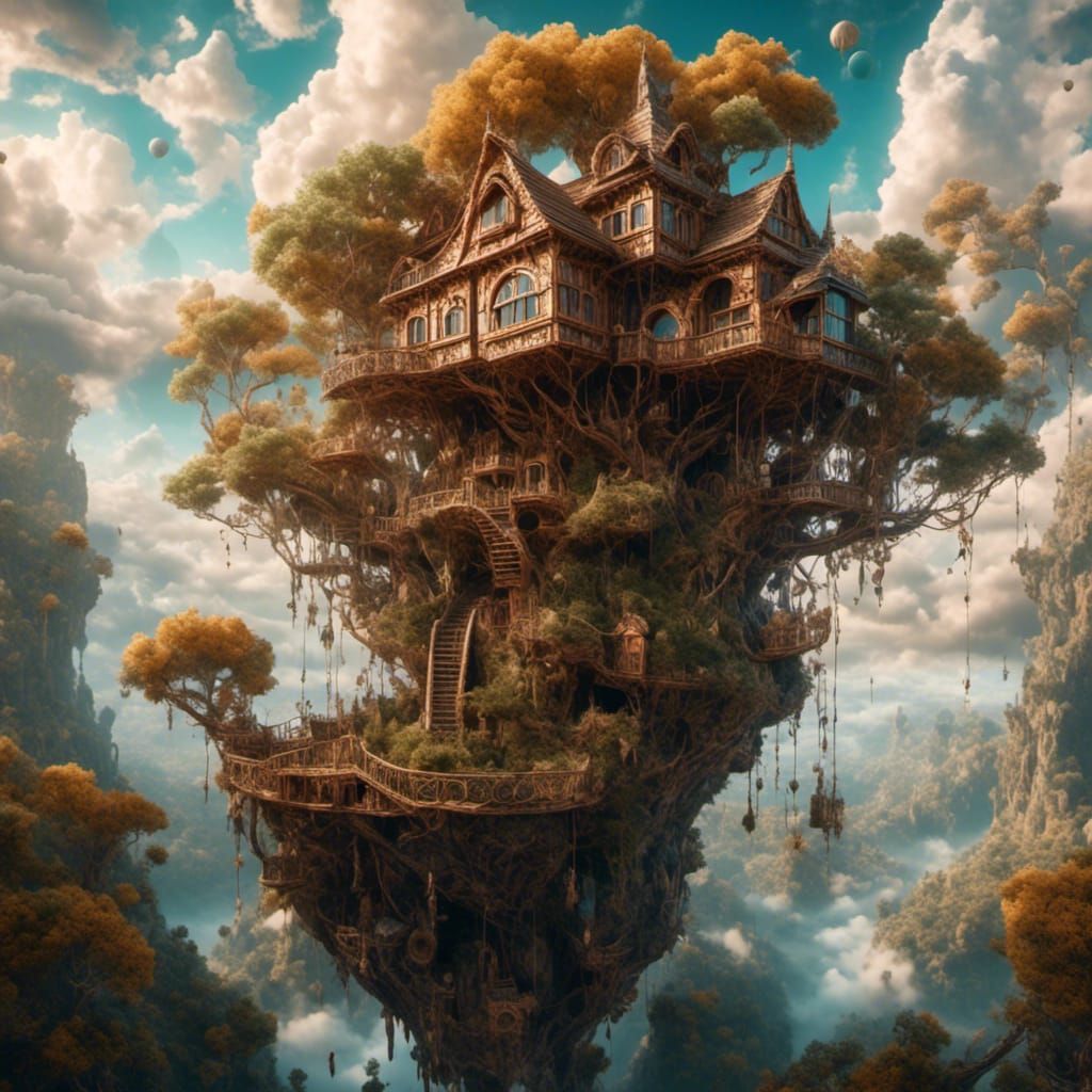 Treehouse in the Clouds with Intricate Detail