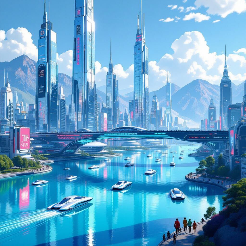 Hyperrealistic Futuristic Cityscape with Chrome Skyscrapers