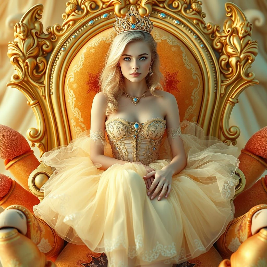 Princess on Crab Throne in Surreal Digital Art