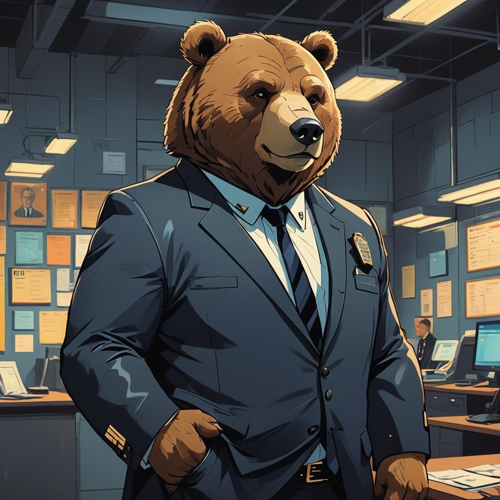 Disney-Style Anthro Bear in Police Station