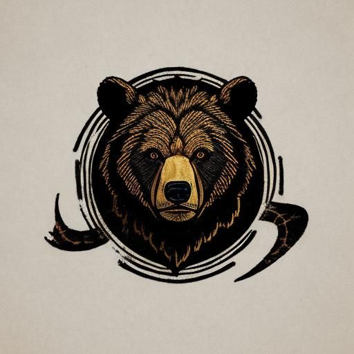 Roaring Bear Cave Painting in Tribal Pictogram Style