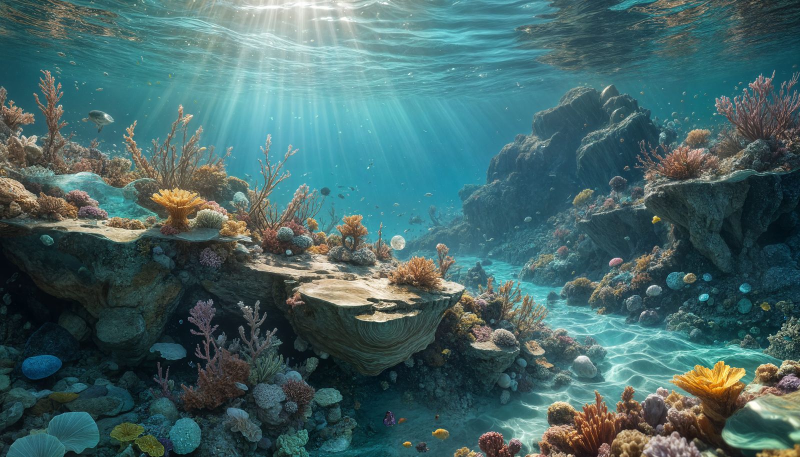 Vibrant Underwater Masterpiece with Gem-Encrusted Landscapes