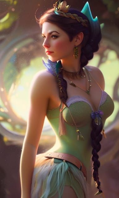 Tinkerbell as Hipster Nerd: Art Nouveau Portrait