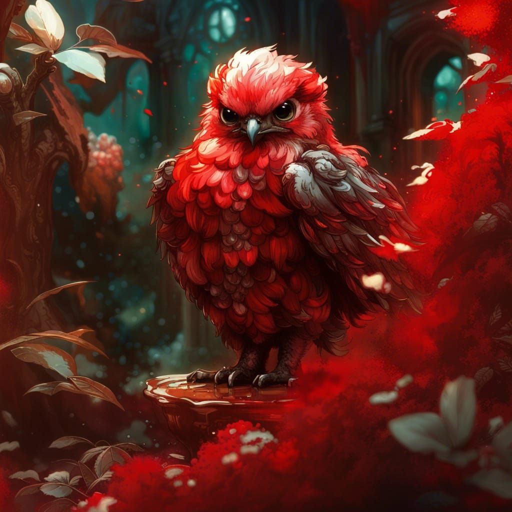 Chibi Red Falcon in Garden, Digital Art