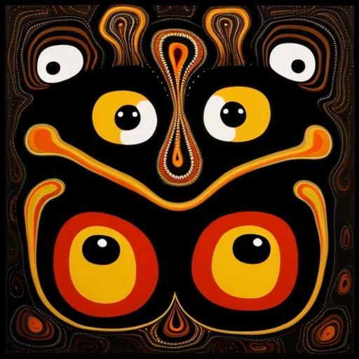 Fungi Faces in Aboriginal Surrealist Oil Painting