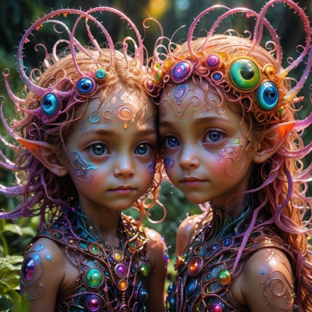 Enchanting Alien Sibling Portrait in Giger Style