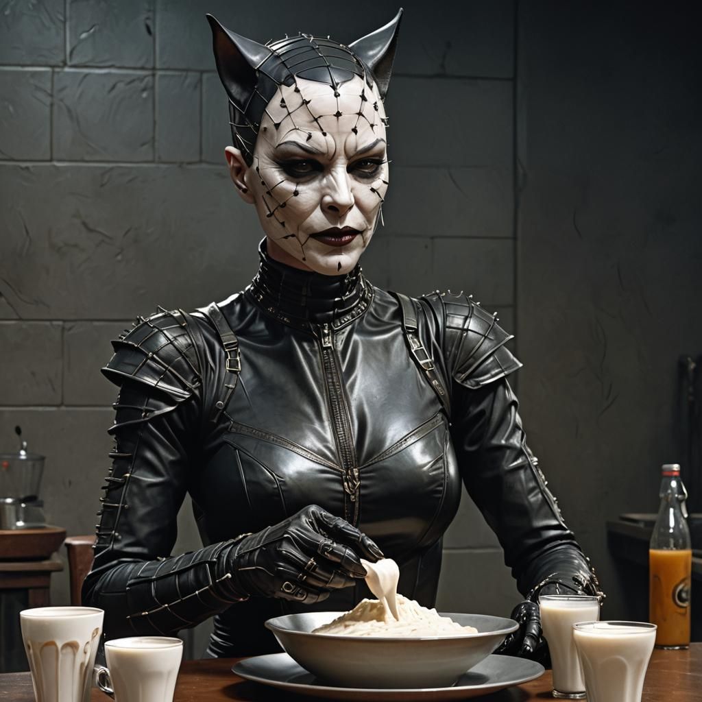 Hyperrealistic female Pinhead from the Hellraiser movies, as...