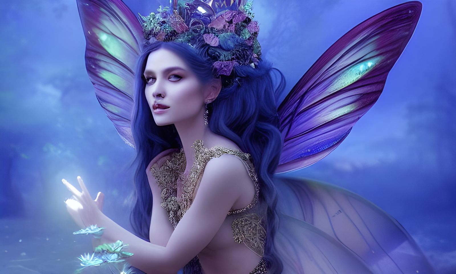 Hyperrealistic Fairy Queen on Throne Digital Illustration