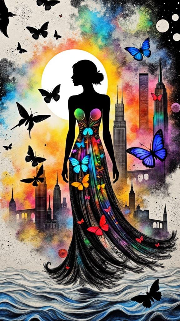 Spectral Woman in Art Deco Underwater Scene