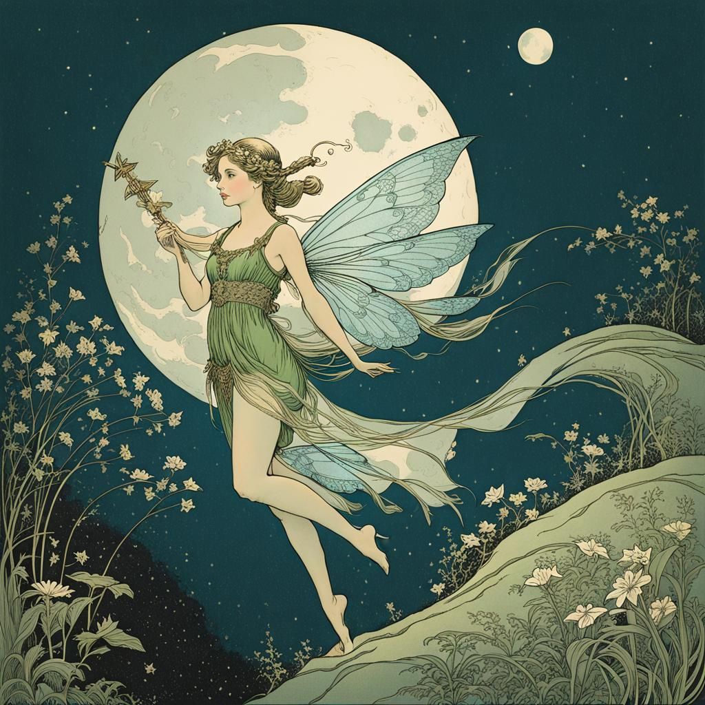 Luminous Moon Sylph in Whimsical Art Deco Style