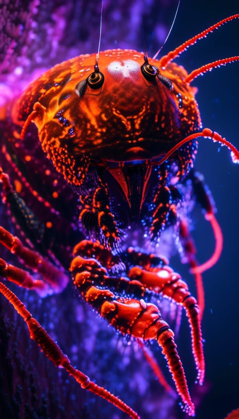 Macro Lava Lobster Silhouette with Neon Cracks