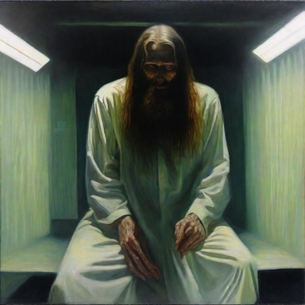 Eerie Oil Painting of Dead Man in Morgue